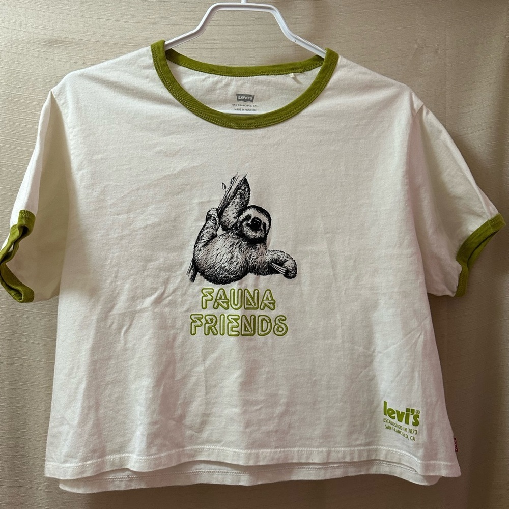 Levi’s Fauna Friends Sloth Graphic Cropped T-Shirt XL Animal Streetwear Chic